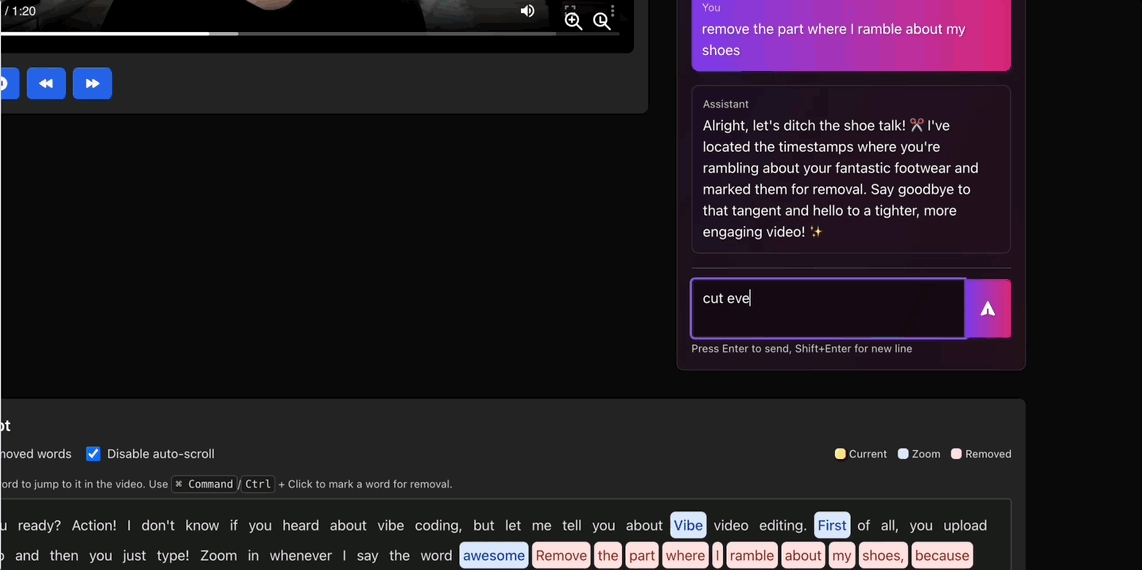 Chat-powered editing demo